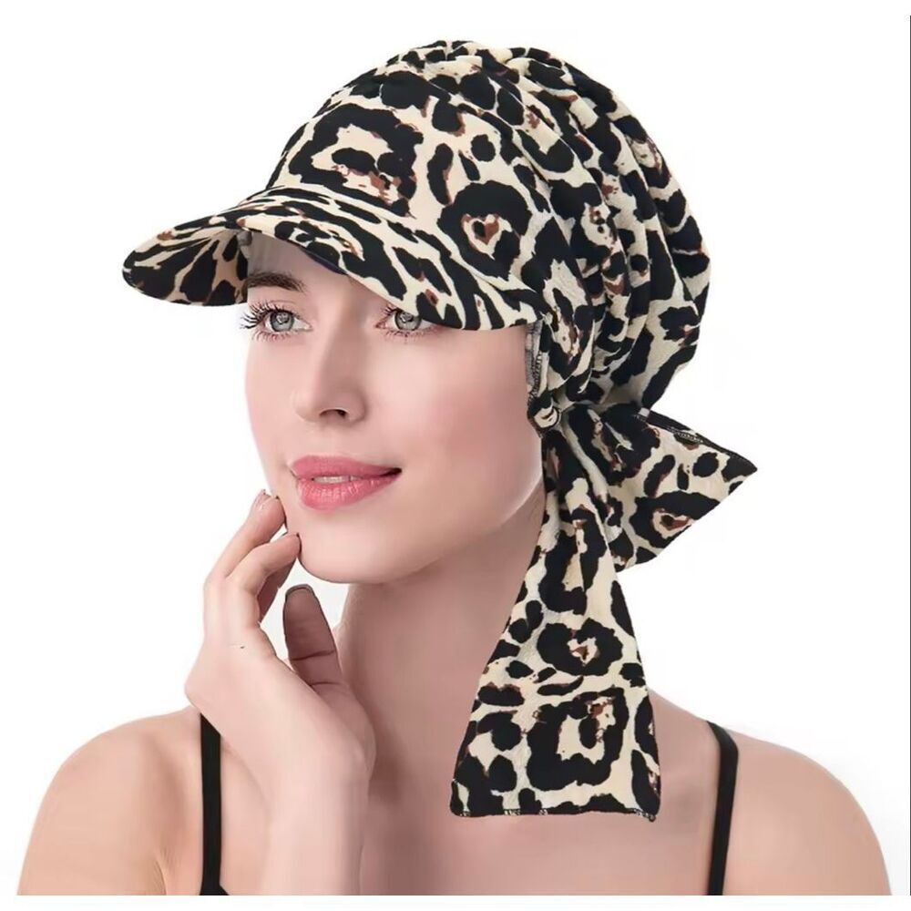 Leopard Print Turban Hat with Visor – Stylish Head Scarf Cap – NWOT One Size